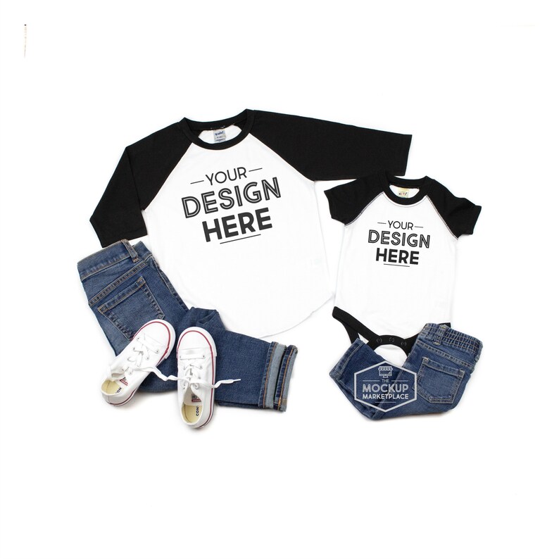 Download Toddler and Infant Black Raglan Set Mockup Raglan Mockup ...