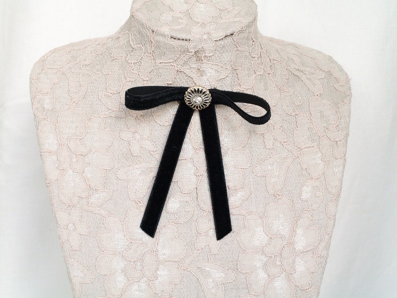Black ribbon bow tie Black bow tie woman Bow brooch tie Etsy