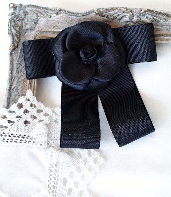 Designer inspired Camellias Black camelia broach Camellia bow brooch necktie women Modern brooches Black flower pin Ribbon bow tie