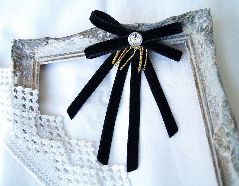 Black ribbon bow tie Black bow tie woman Bow brooch tie Etsy