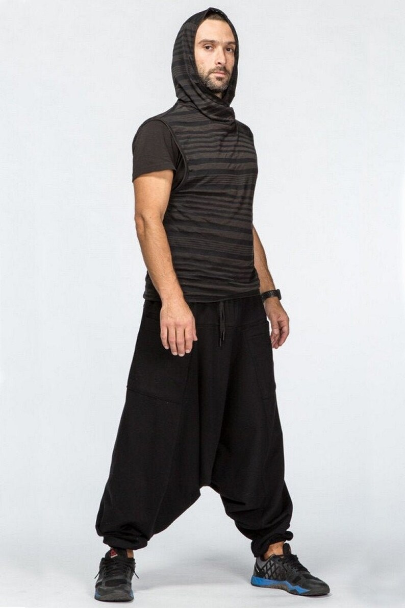 Men loose baggy harem pants Black Yoga Hippie warm Cotton Etsy