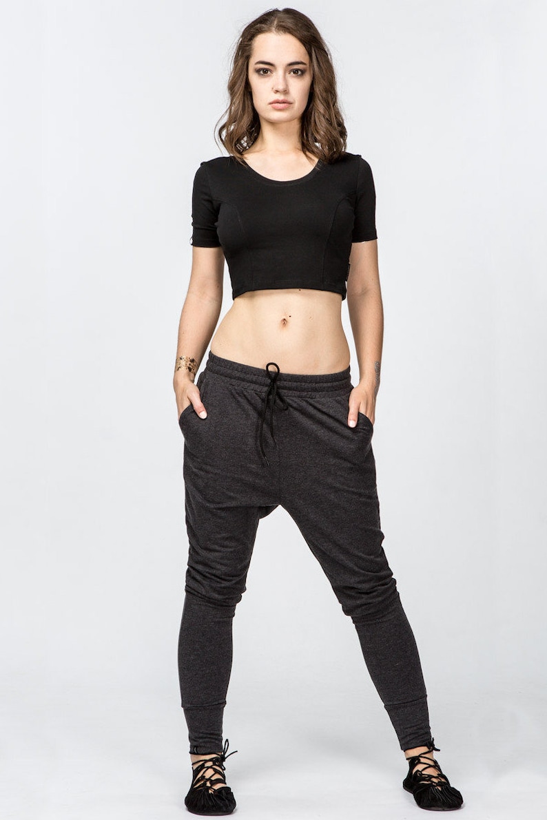 Women drop crotch yoga pockets pants Hippie cotton warm gray Etsy