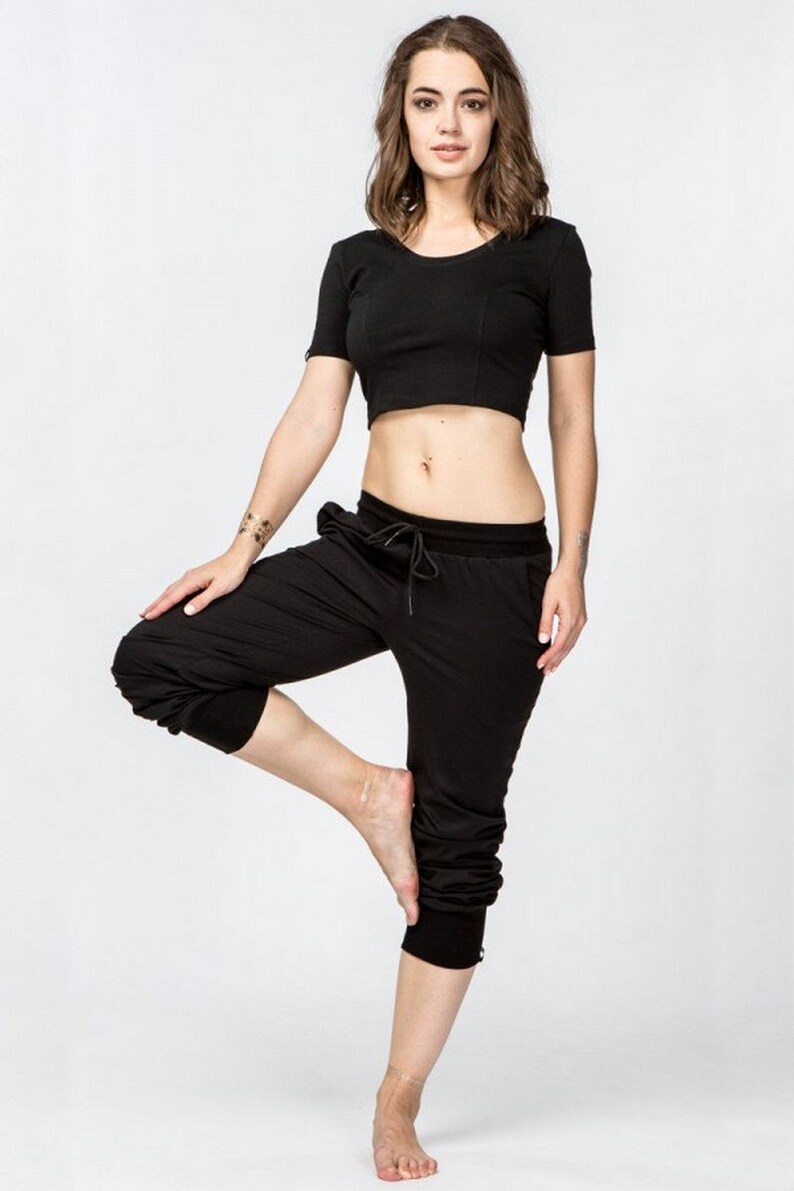 Women yoga hippie meditation trousers Black Gym Sport cotton Etsy