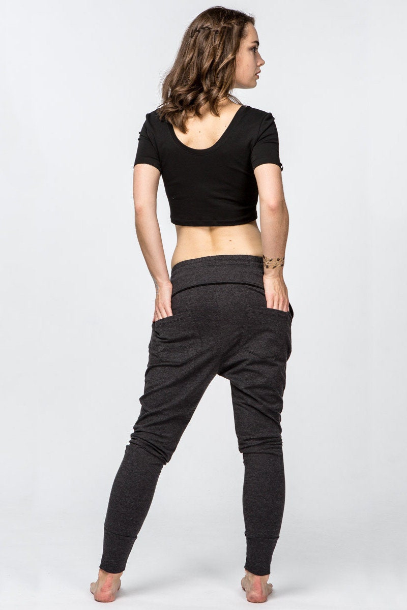 Women drop crotch yoga pockets pants Hippie cotton warm gray Etsy