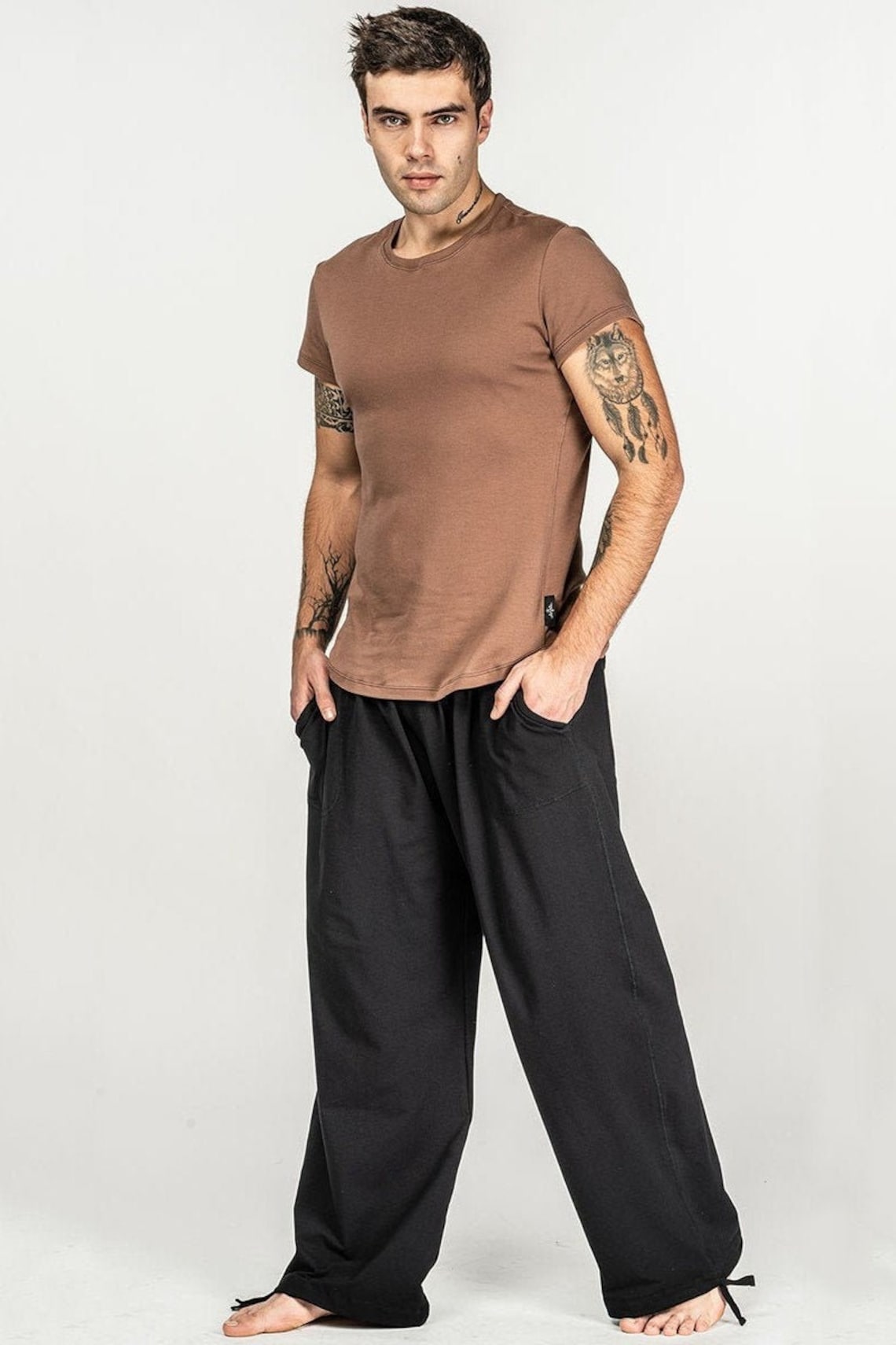 Black Men Elastic Waist Cotton Pants Soft Casual Loose Large Etsy