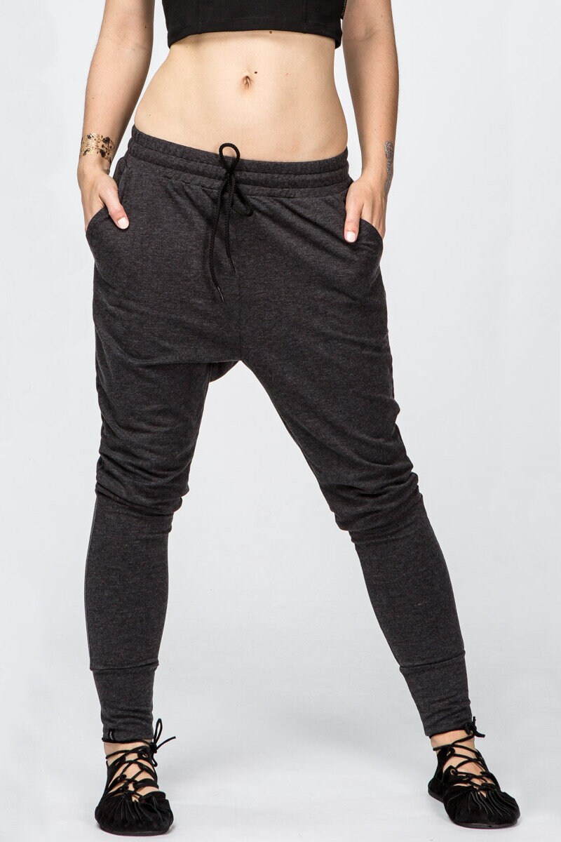 Women drop crotch yoga pockets pants Hippie cotton warm gray Etsy