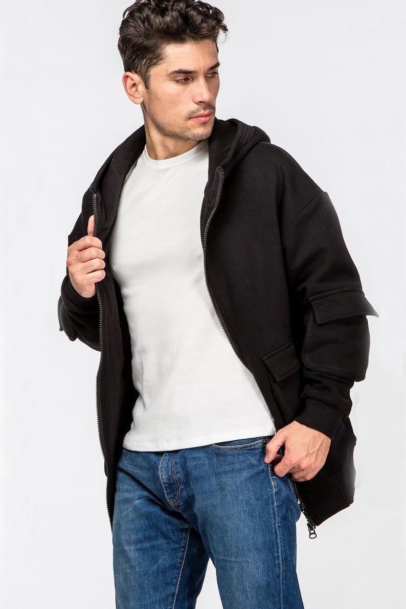 Men Zip-up Hoodie Pullover Hoodless Sweater Sweatshirt Pockets | Etsy