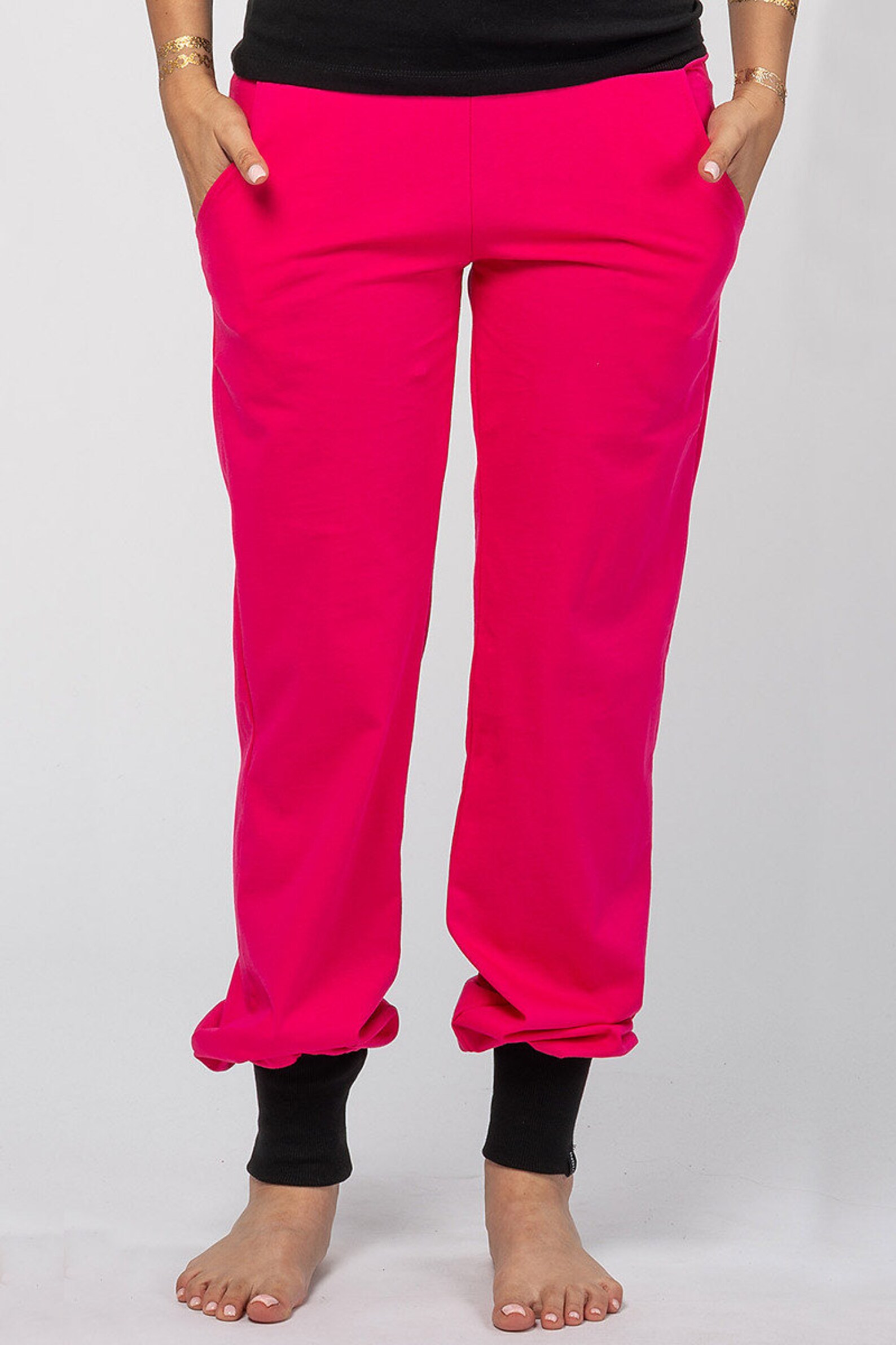 Pink and black sweatpants // Sweats // Woman sport pants // Etsy