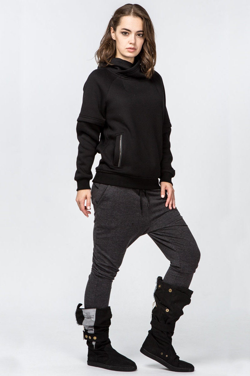 Women drop crotch yoga pockets pants Hippie cotton warm gray Etsy