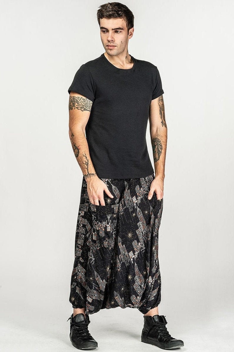 Baggy loose harem pants men Black natural cotton yoga | Etsy