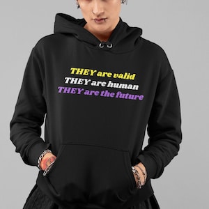Non Binary Pride Hoodie, Nonbinary Flag Color Pronoun Sweatshirt, Nonbinary Hoodie, Enby Sweater, Non Binary Clothing, Nonbinary Pride Wear