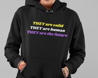 Non Binary Pride Hoodie, Nonbinary Flag Color Pronoun Sweatshirt, Nonbinary Hoodie, Enby Sweater, Non Binary Clothing, Nonbinary Pride Wear