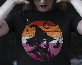 Subtle Lesbian Shirt, mystical Lesbian Witch Shirt, gothic Lesbian Pride Shirt, witchy Lesbian Flag T Shirt, magical Lesbian Halloween Shirt