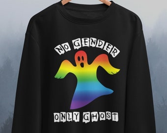 No Gender only Ghost Sweatshirt, LGBT Sweatshirt, Gay Pride Halloween Sweatshirt, Halloween Pride Sweater, Rainbow Flag Halloween Sweater