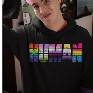 Human LGTBQ Hoodie, Gender Equality LGBTQ Sweatshirt, Human Pride Hoodie, grunge LGBT Genderqueer Genderfluid Nonbinary Pansexual Flags