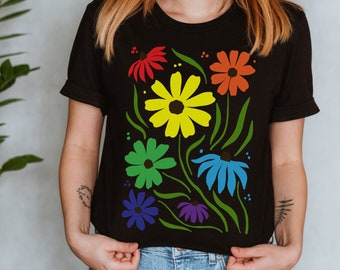 Subtle Pride Shirt, discreet LGBT Flower Shirt, floral Gay Pride Shirt, Rainbow Flag Colors LGBTQ Cottagecore Shirt, Queer Wildflower Shirt