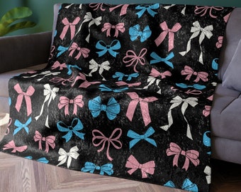 Couverture coquette Trans Pride en velours broyé, jeté de couverture transgenre subtil, cadeau de soutien pour enfants transgenres, décoration de chambre drapeau transgenre discrète