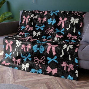 Crushed Velvet Trans Pride Coquette Blanket, subtle Transgender Blanket Throw, Trans Kids Support Gift, discreet Transgender Flag Room Decor