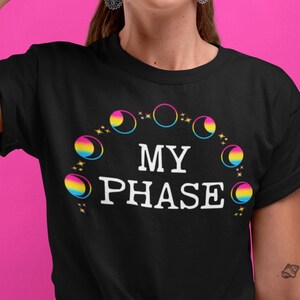 Moon Phase Pansexual Shirt, Pansexual Pride Shirt, celestial Pansexual Pride Flag colors, Pan Pride Moon Phases, cosmic Pansexual Clothing