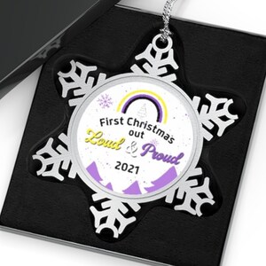 First Christmas Out Nonbinary Ornament, Non Binary Christmas Ornament, Enby Pride Tree Decorations, Proud Genderqueer Coming Out Xmas Gift