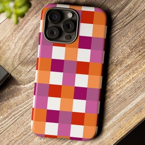 Lesbian Phone Case - 46 Models - Subtle Lesbian Pride Flag Checkered Tough Phone Case for use with iPhone® Samsung Galaxy® Google Pixel® Gay