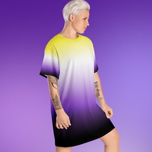 2x - 6xl ombré Nonbinary Kleid, oversized Non Binary Pride Kleid, baggy Nonbinary Flag T-Shirt Kleid, lockere Passform Nonbinary Kleidung