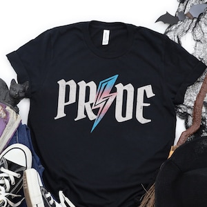 Trans Pride Shirt, Gothic Trans Shirt, Trans Flag Thunderbolt Transgender Shirt, Nu Goth Transgender Pride Tshirt, Queer Halloween Shirt Emo