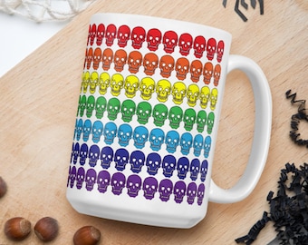 Large Rainbow Skull Mug, LGBT Mug, Gay Pride Mug, Gay Halloween Mug, LGBT Halloween Gift, Gay Halloween Decor Gift, Queer Pride Coffee Mug