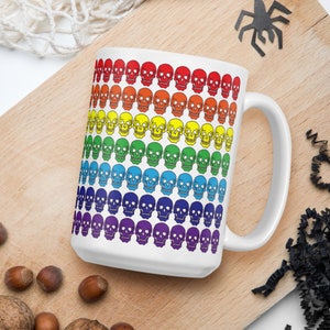 Large Rainbow Skull Mug, LGBT Mug, Gay Pride Mug, Gay Halloween Mug, LGBT Halloween Gift, Gay Halloween Decor Gift, Queer Pride Coffee Mug