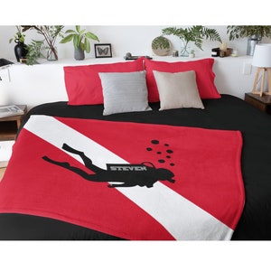 Diver Down Flag Personalized Blanket, Throw Blanket for Scuba Diver, Scuba Diving Name Blanket, Deep Sea Diver Home Decor, Diving Gift Idea
