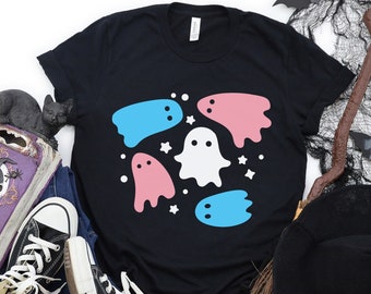 Subtle Transgender Ghost Shirt, Trans Halloween Shirt, Trans Flag Colors, spooky Trans Shirt, Trans Pride Fall Shirt, October Pride Wear