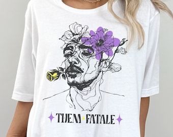 Them Fatale Nonbinary Shirt, Floral Sketched Face Non Binary Shirt, subtle Nonbinary Flag Colors, Non-Binary Art T-Shirt, Enby Pride Tshirt