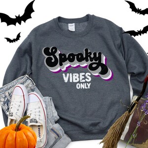 Asexual Spooky Vibes Only Halloween Sweatshirt, subtle Asexual Clothing, fun Asexual Halloween Sweater, funny Asexual Pride Halloween Jumper