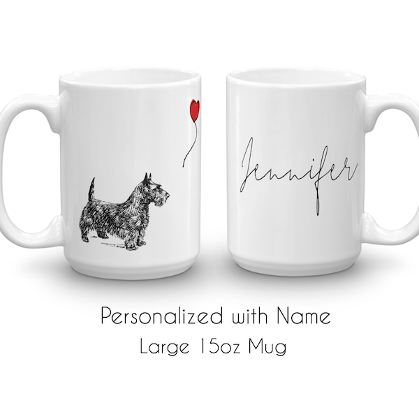 Personalized Scottish Terrier Mug, Scottish Terrier Gift, Scottie Dog Gift, Personalised Scottie Dog Mug, Banksy Inspired Dog Illustration