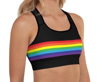 Rainbow Sports Bra, Rainbow Flag Training Bra, Gay Pride Flag Festival Bra, Striped Yoga Bra, Rave Top, Dance Bra, Activewear for Women,