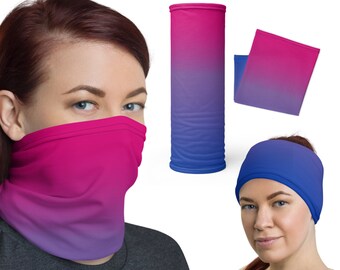 Bisexual Bandana Tube, Bi Pride Balaclava, Bi Flag Neck Gaiter, Bisexual Pride Headband, Bi Pride Flag Face Warmer, Ombre Bisexual Scarf