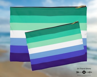 MLM Pride Flag Zipper Pouch, Blue Gay Pride Flag Toiletry Bag Men, Achillean Male Pride Gift, LGBT Travel Accessories Organizer, Shaving Bag