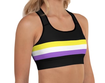 Nonbinary Sports Bra, Nonbinary Flag Training Bra, Non Binary Pride Yoga Bra, Enby Pride Festival Top, Agender Activewear Top