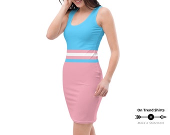 Transgender Pride Dress, Sleeveless Trans Pride Bodycon Dress, Trans Pride Flag Tank Dress, Color Block Mini Dress, LGBT Summer Dress,