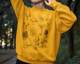 Vintage Mushroom Sweatshirt, Retro Mushroom Sweater, Mycologist Gift, Fungus Mushroom Hunters Jumper, trendy unisex Fungi Art Lover Pullover