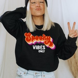 Lesbian Spooky Vibes Only Halloween Sweatshirt, subtle Lesbian Flag Colors, Lesbian Halloween Sweater, funny Lesbian Pride Halloween Jumper