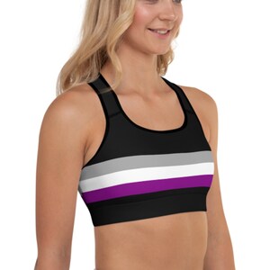 Asexual Sports Bra, Ace Pride Training Bra, Asexual Pride Yoga Bra, LGBTQ+ Pride Festival Top, Asexual Flag Activewear, Ace Flag Sportswear