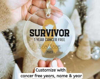 Custom Childhood Cancer Survivor Ornament, Customized Pediatric Cancer Ribbon Christmas Ornament, Child Cancer Free Anniversary Keepsake