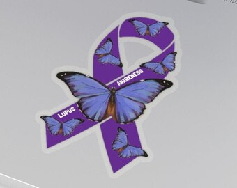 Lupus Purple Butterflies Decal - 8" Tall Vinyl Window Sticker For Awareness, Car Or Wall - EZSTIK M186