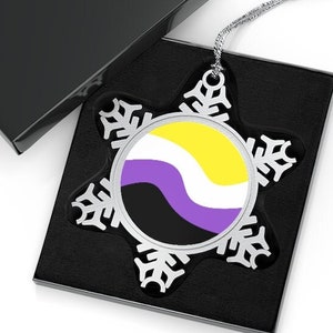 Non Binary Ornament, Pewter Snowflake Ornament, Nonbinary Christmas Ornament, Enby Christmas Tree Ornaments, Non Binary Gifts Holiday Decor