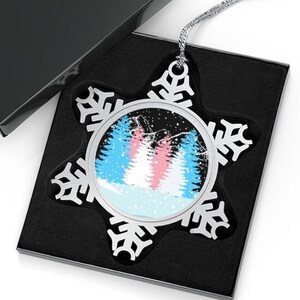 Transgender Ornament, Trans Flag Aesthetic Pewter Snowflake Ornament, Transgender Pride Christmas Ornaments, Trans Pride Holiday Ornaments