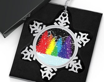 LGBT Ornament, Gay Christmas Ornaments, Pewter Snowflake Ornament, Gay Pride Christmas Ornament, Rainbow Holiday Ornaments, Gay Ornament