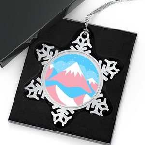 Subtle Transgender Ornament, Transgender Pride Mountains Pewter Snowflake Ornament, Transgender Christmas Ornaments, Trans Flag Aesthetic