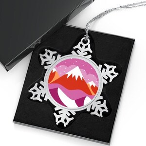 Subtle Lesbian Ornament, Lesbian Pride Mountains Pewter Snowflake Ornament, Lesbian Christmas Ornaments Lesbian Flag Aesthetic Holiday Decor