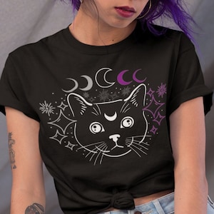 Asexual Pride Shirt, celestial cat Ace Pride Shirt, Moon Phases Asexual Shirt, subtle Asexual Clothing, Asexuality Tops, Ace Flag Colors